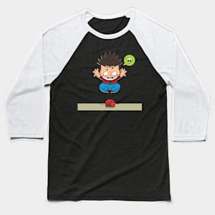 FUNNY CARTOON OF A MAN WHO FEARS INSECTS. MONSTER LADYBUG. Baseball T-Shirt